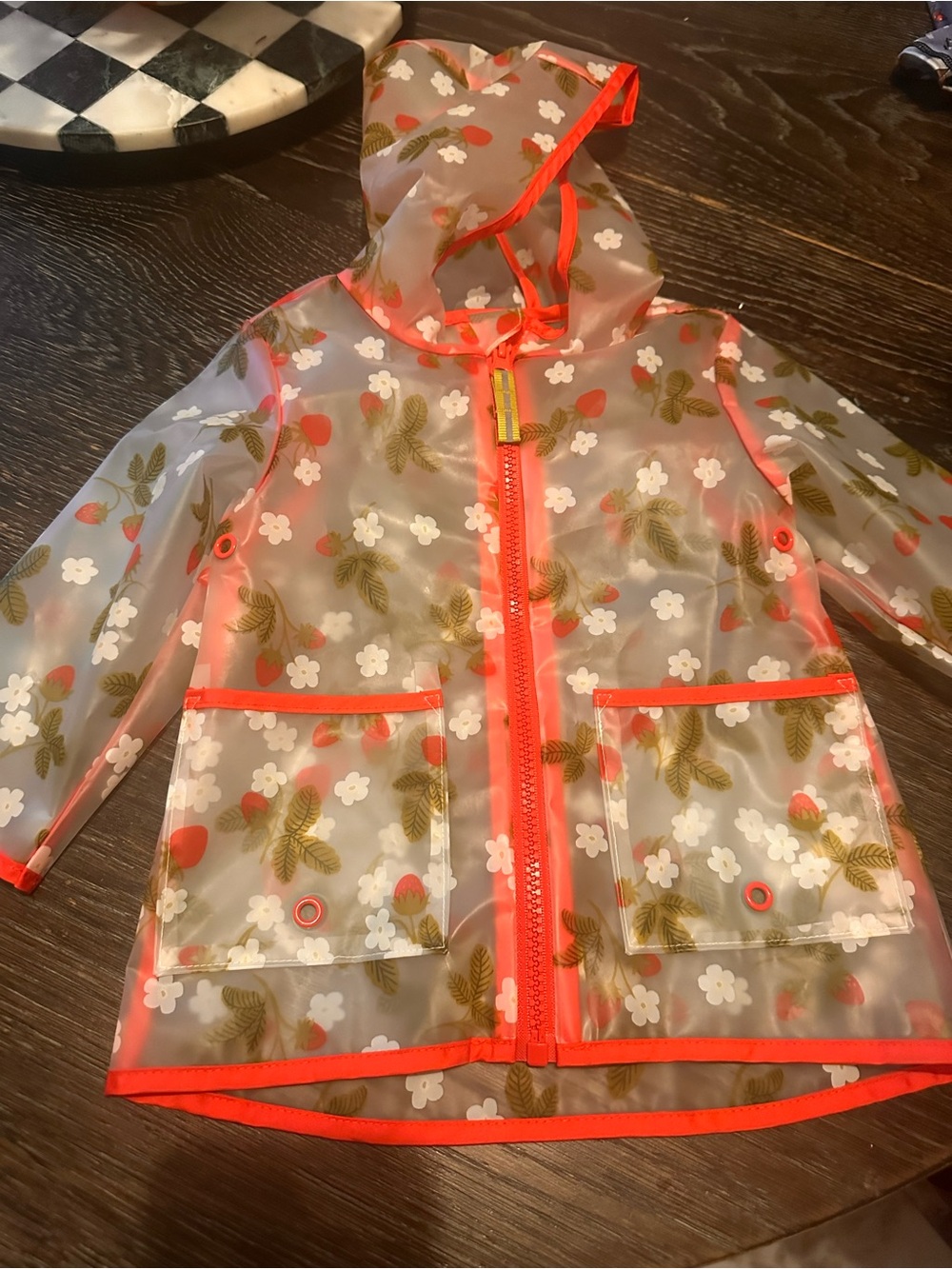 Cat & Jack Girls Strawberry Print Raincoat Hooded Jacket 12M to 2T